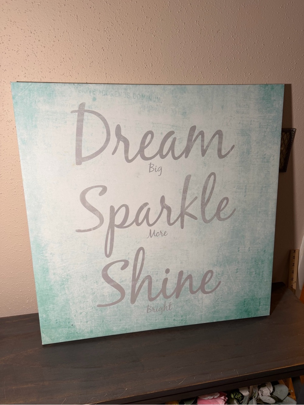 Inspirational 'Dream Sparkle Shine' Wall Art in Mint Green 24X24
